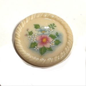 Vintage Avon Floral Ceramic Round Brooch Pin Spring Time Flowers Cottagecore